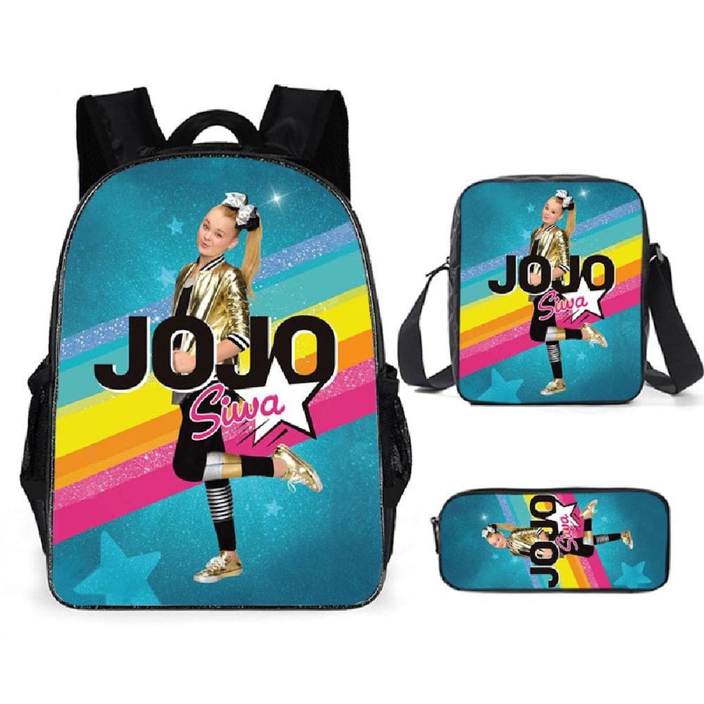 Conjunto de 3 mochilas escolares casuais Jojo Siwa Satchel Ins para crianças