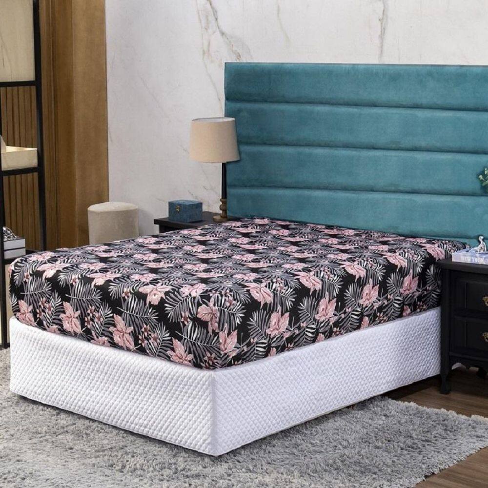 Lençol Casal Com Elástico Prático Malha Estampada 1 Peça