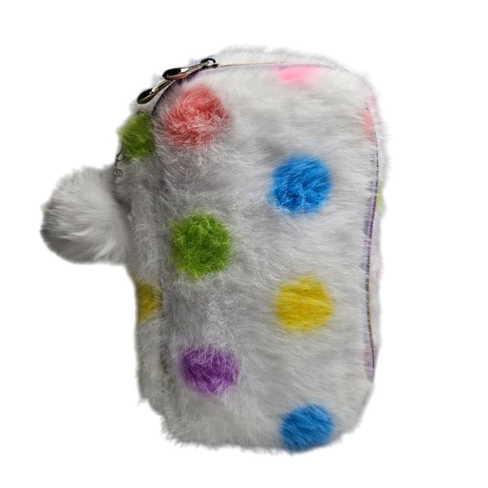 Estojo Box Escolar Pelúcia Bola Colorida Organizador Grande Fofo Branco Divisórias Lápis Caneta Aula