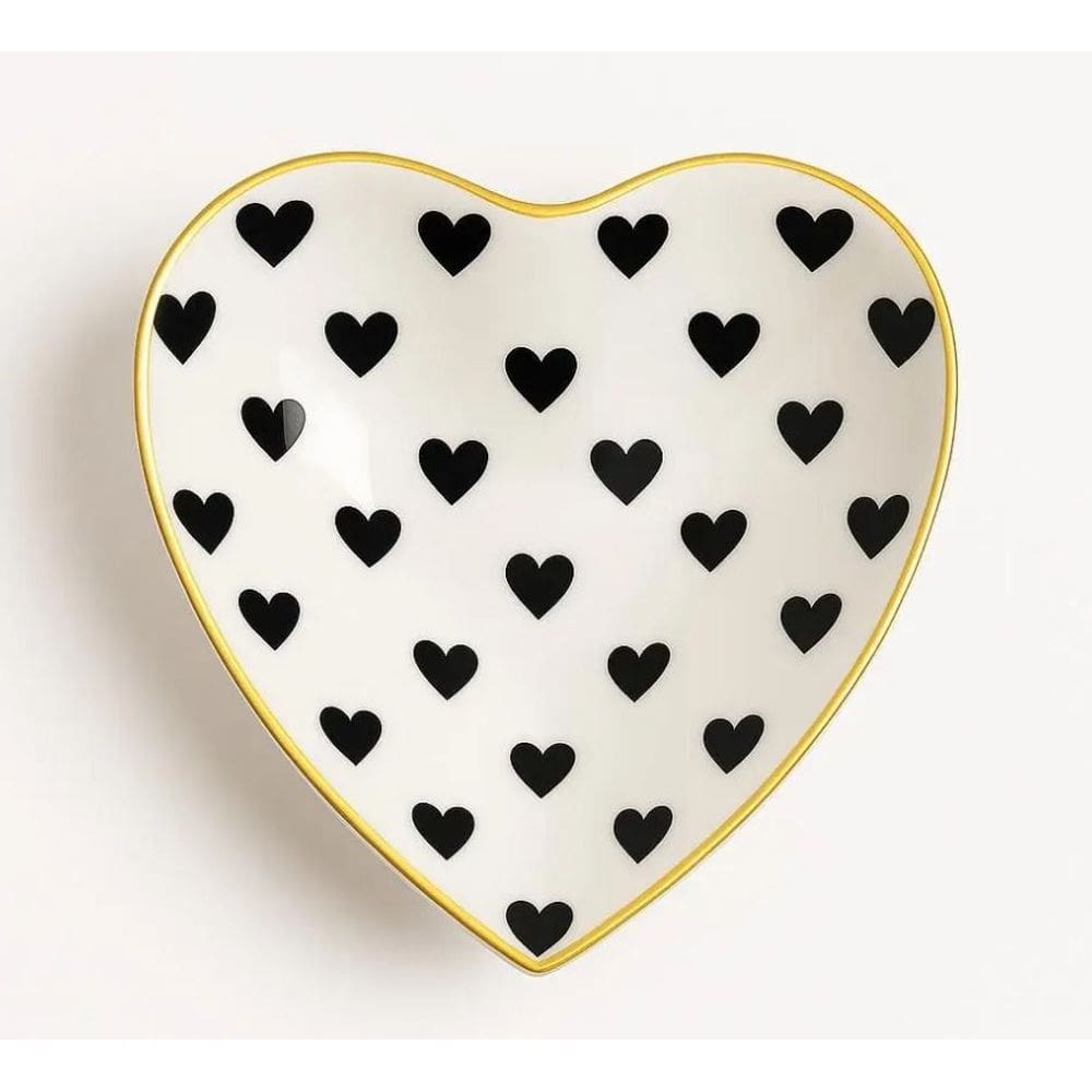 Conjunto de 2 Tigelas de Vidro em Formato de Coração - Branco e Preto - 18cm