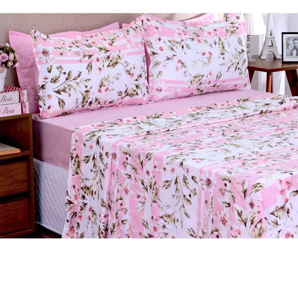 Jogo De Lençol Cama Queen 4 Peças Floral Garden