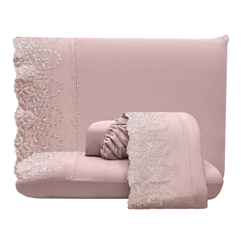 Jogo Cama Lençol Casal Desirre 4 Peças - Rosê 100% Poliéster