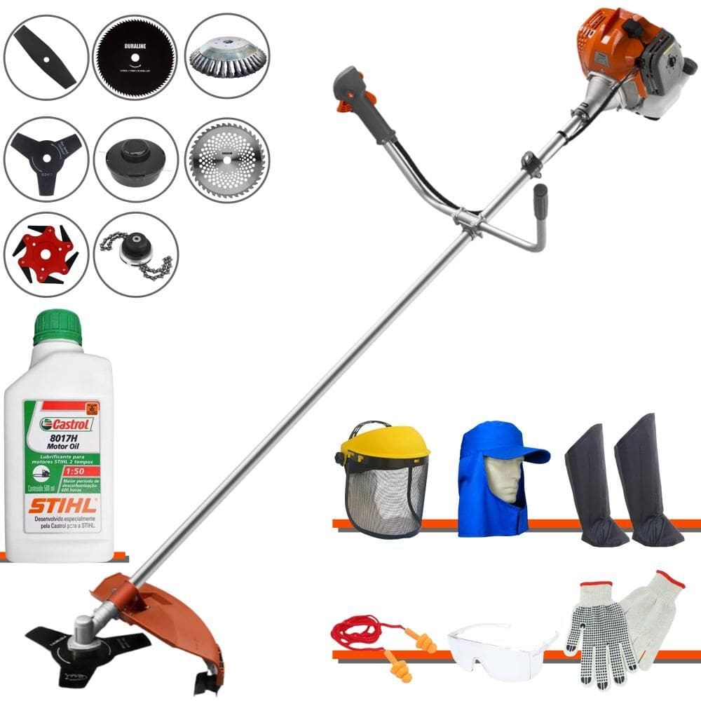 Aparador de Grama Tekna RL520ACNTK À Gasolina 52cc 2HP 9.000rpm Multifunções Completa Com Carretel de Nylon + 7 Opções de Corte + EPI + ÓLEO STIHL