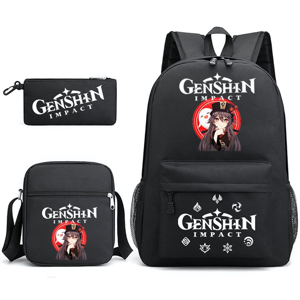 Conjunto de mochilas Genshins Impacts Hu Taos Cartoon Kids School