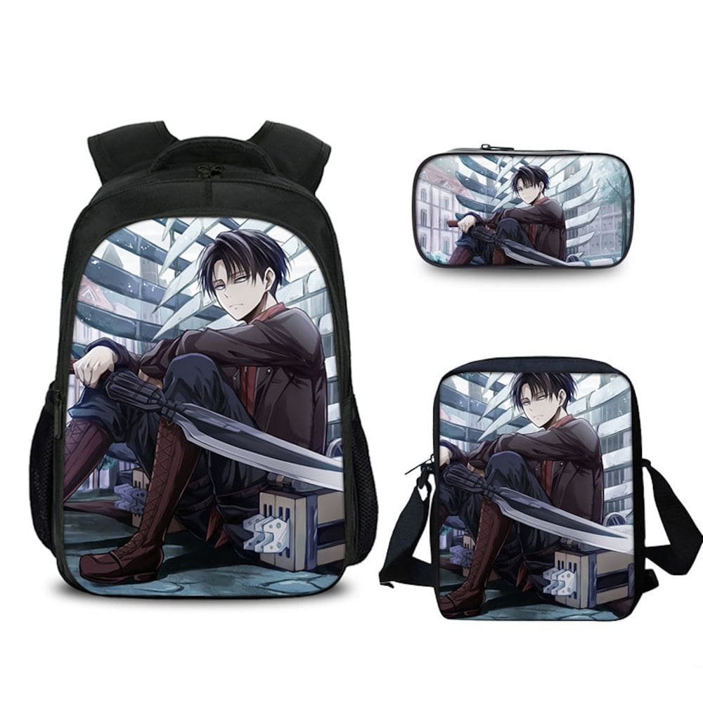 Conjunto de mochilas escolares Attacks Titans Levi, 3 unidades para crianças