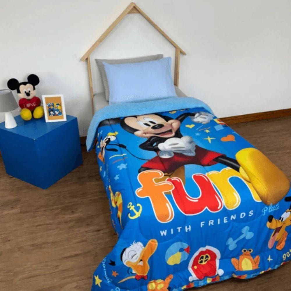 Edredom Com Sherpa Solteiro Estampado Mickey 1,50 M X 2,20M