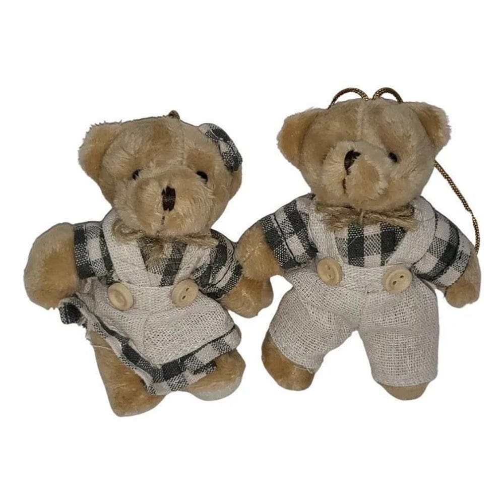 Kit 2 Chaveiros Ursinho De Pelúcia Roupa Xadrez Fofo Urso