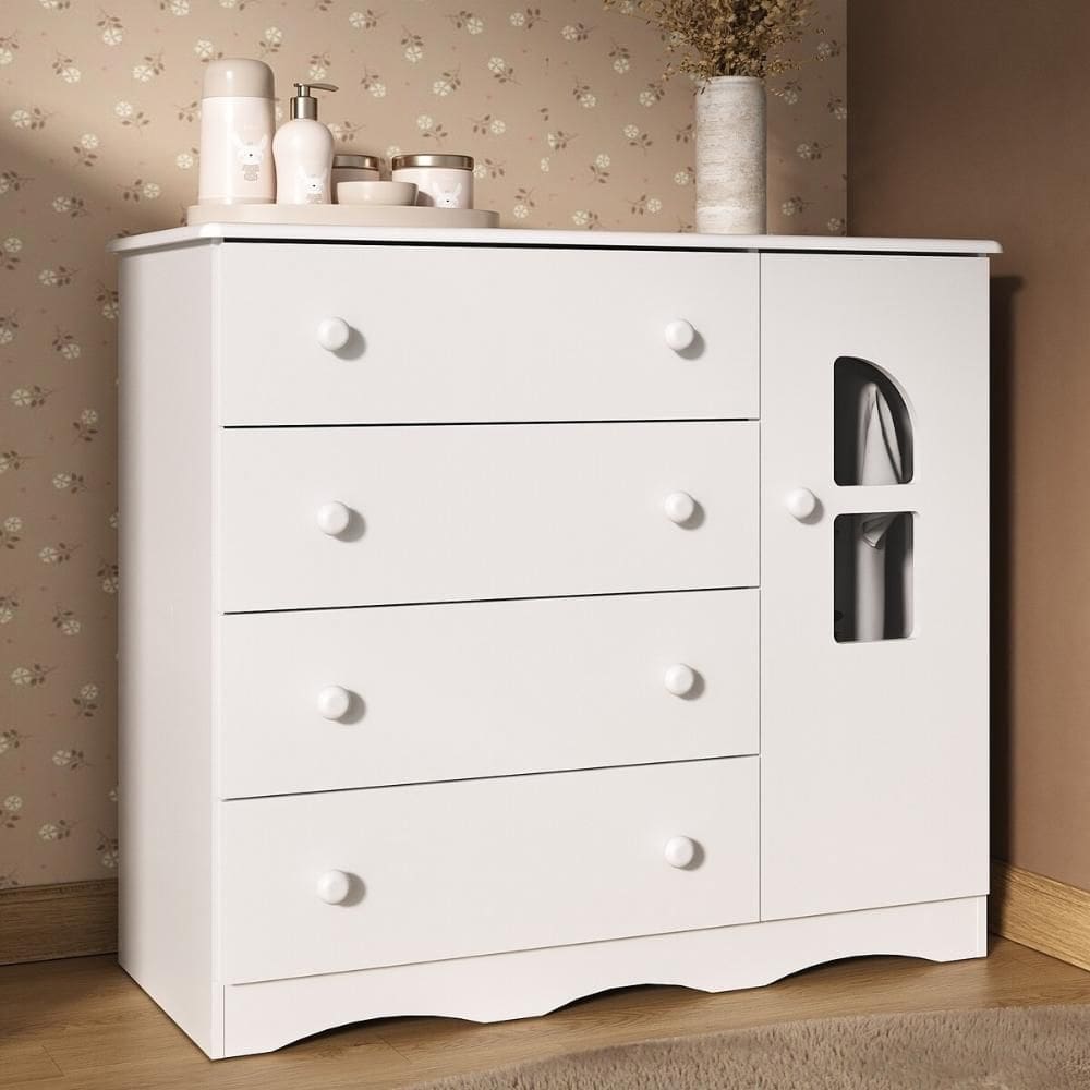 Cômoda Infantil 95cm 1 Porta com Vidro e 4 Gavetas Liz Multimóveis MP4515