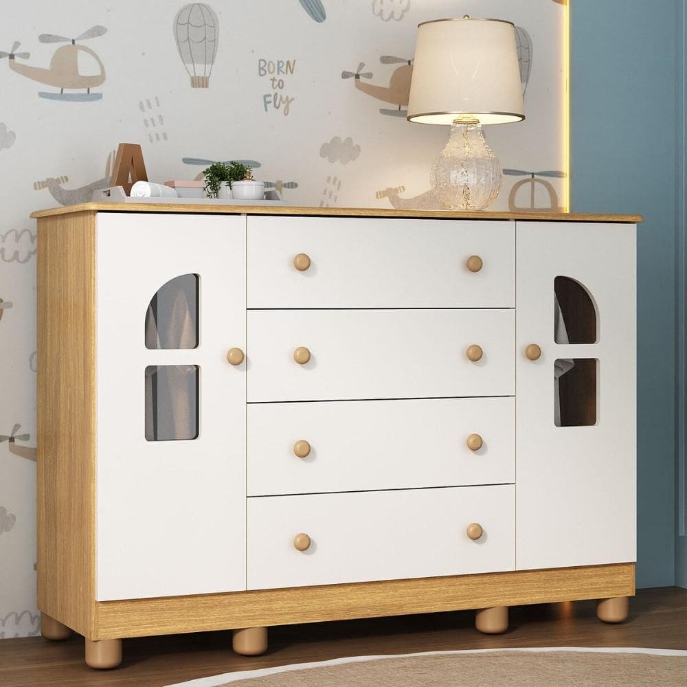 Cômoda Infantil 125cm 2 Portas com Vidro e 4 Gavetas Nina Multimóveis MP4506