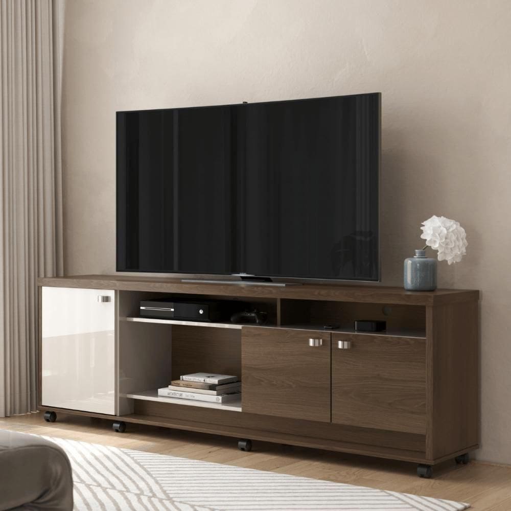 Rack Balcão Tv Romenia Imbuia/off White Perolizado