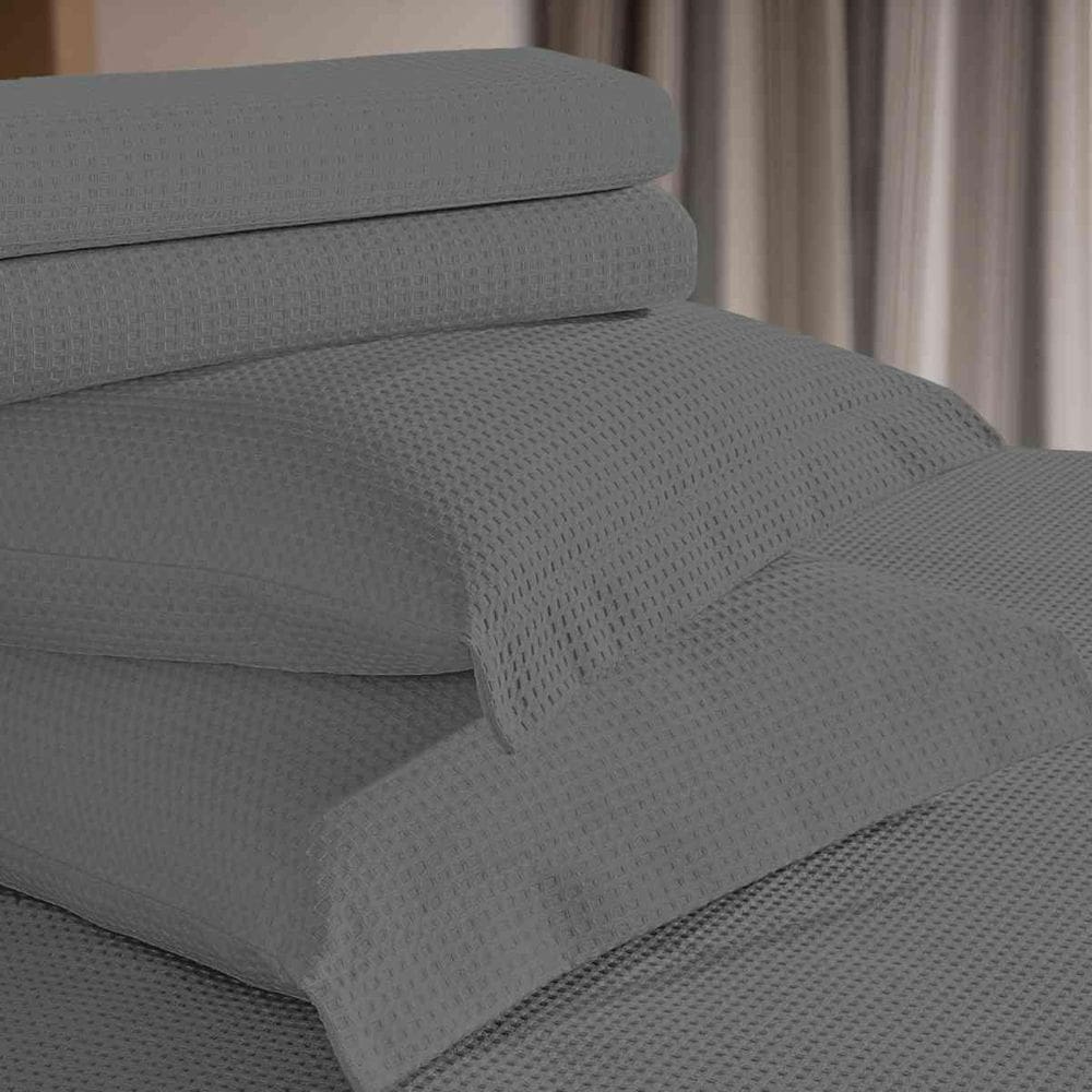 Colcha Piquet Favo Casal Teka Gênova Lisa 2,20X2,40M Cinza