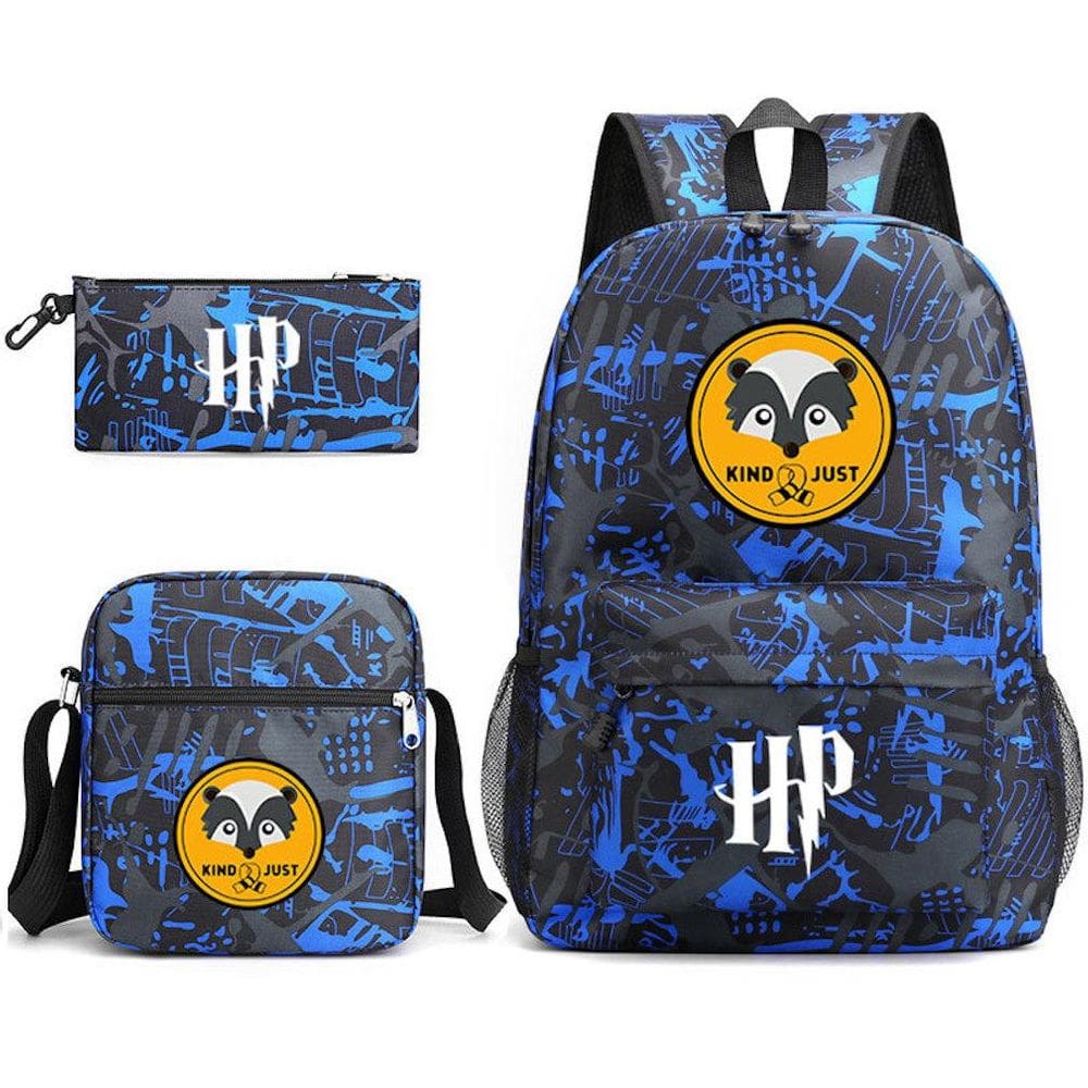 Conjunto de mochilas Hufflepuffs Anime Potter School Bag para crianças