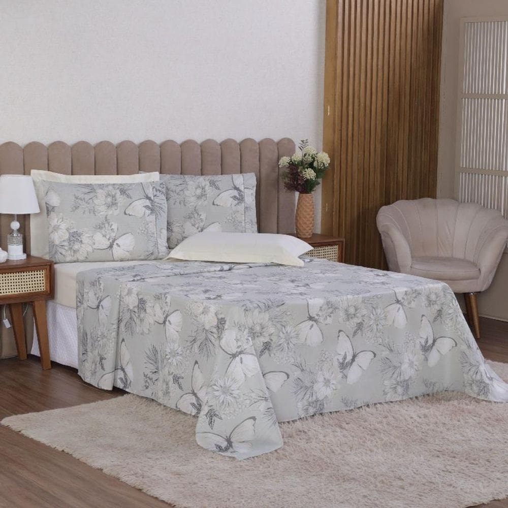 Jogo Cama Queen 4P Lençol + Fronha Esmeralda Percal 100%