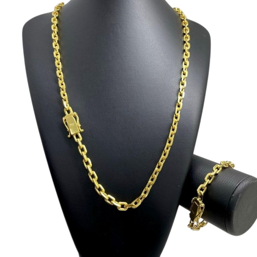 Kit Cadeado 7Mm Fecho 750 Banhado A Ouro 18K