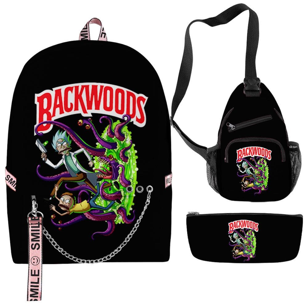 Conjunto de mochilas Backwoodss Anime para crianças e escola com bolsa de peito