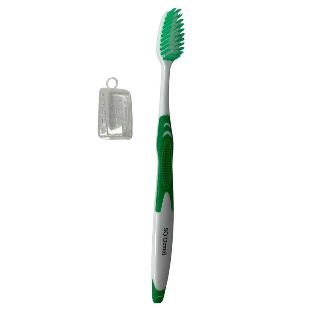Escova De Dentre Adulto Macia Com Capa Protetora - Verde