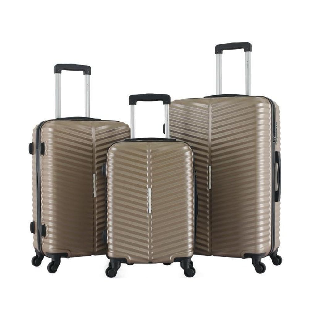 Conjunto 3 Malas De Viagem Tamanho P M G Abs Cor Champagne