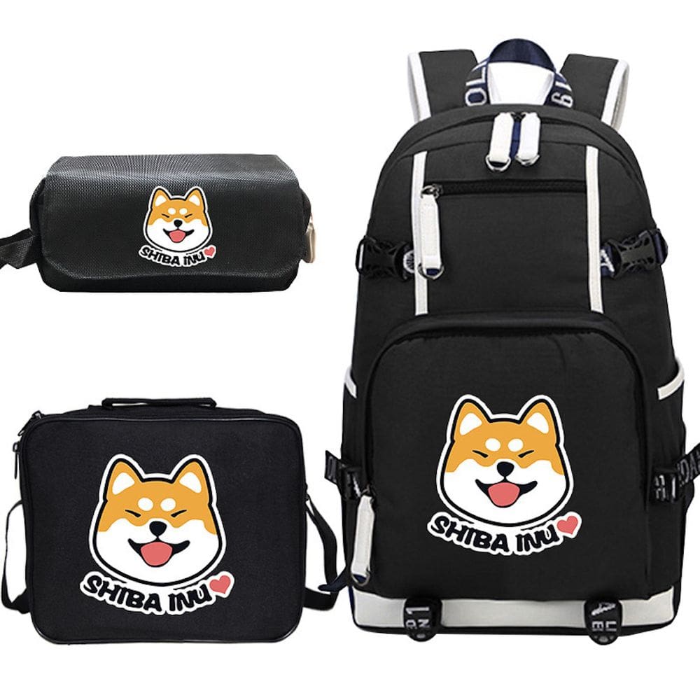 Conjunto de mochilas Shiba Inu Anime School para crianças, 3 unidades