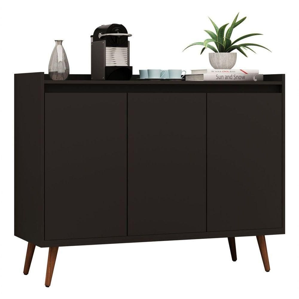 Balcao Buffet Retrô Delta 3 Portas Preto - Moveisaqui