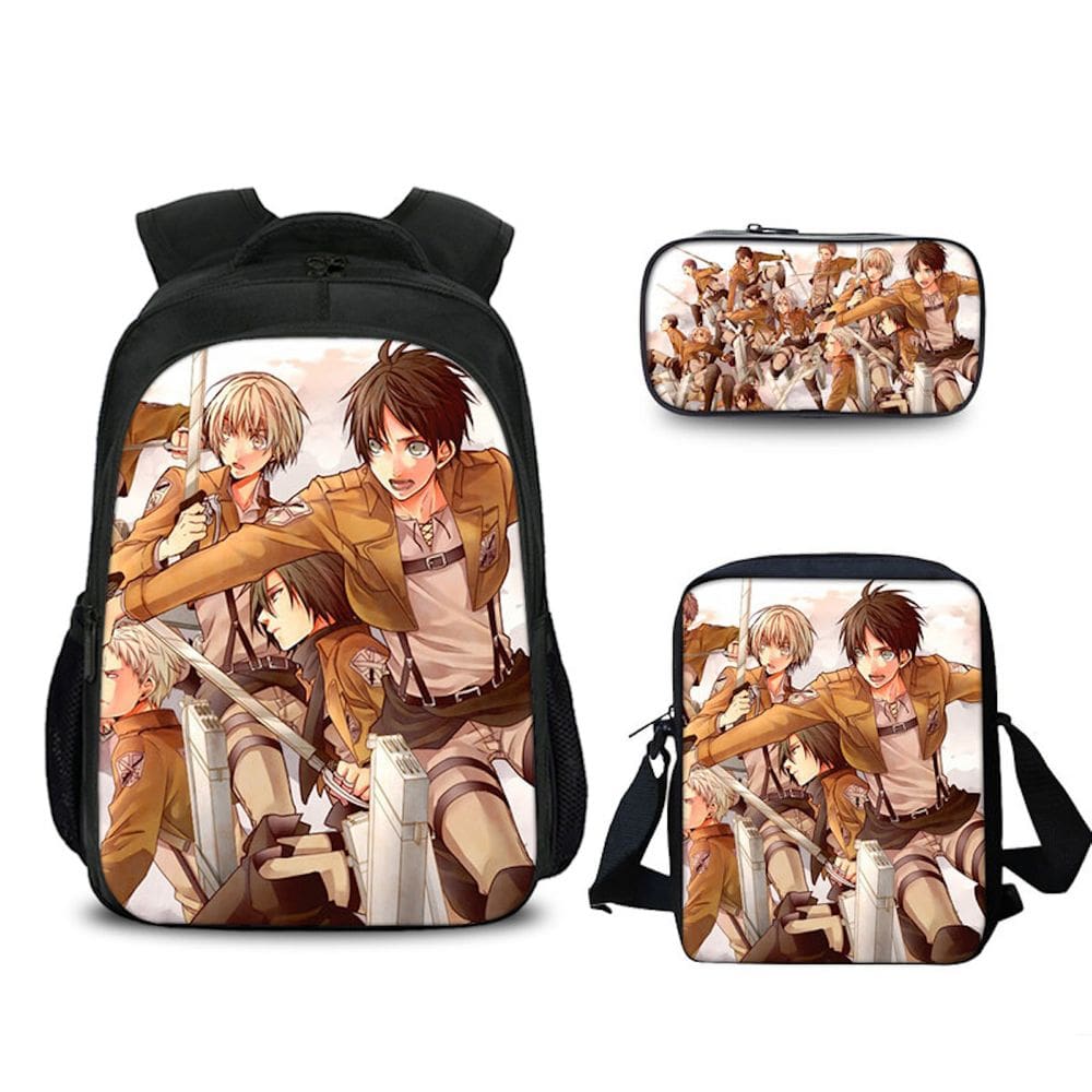 Conjunto de mochilas escolares Attacks Titans Levi, 3 unidades para crianças