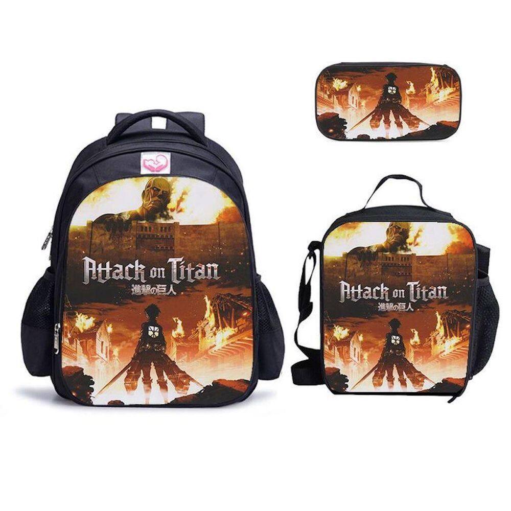 Mochila escolar Attack on Titans, 3 unidades/conjunto de mochila para crianças