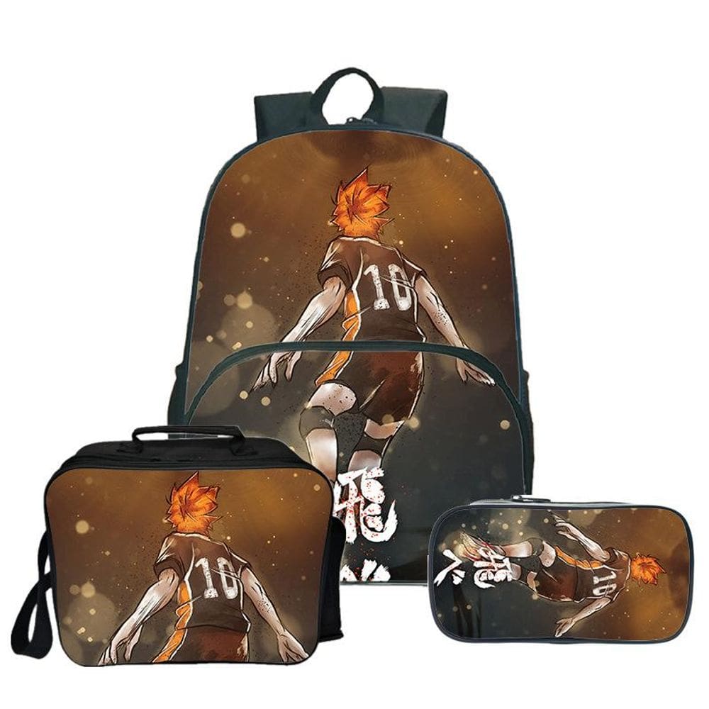 Conjunto de 3 mochilas escolares de impressão 3D de anime Haikyuu para crianças