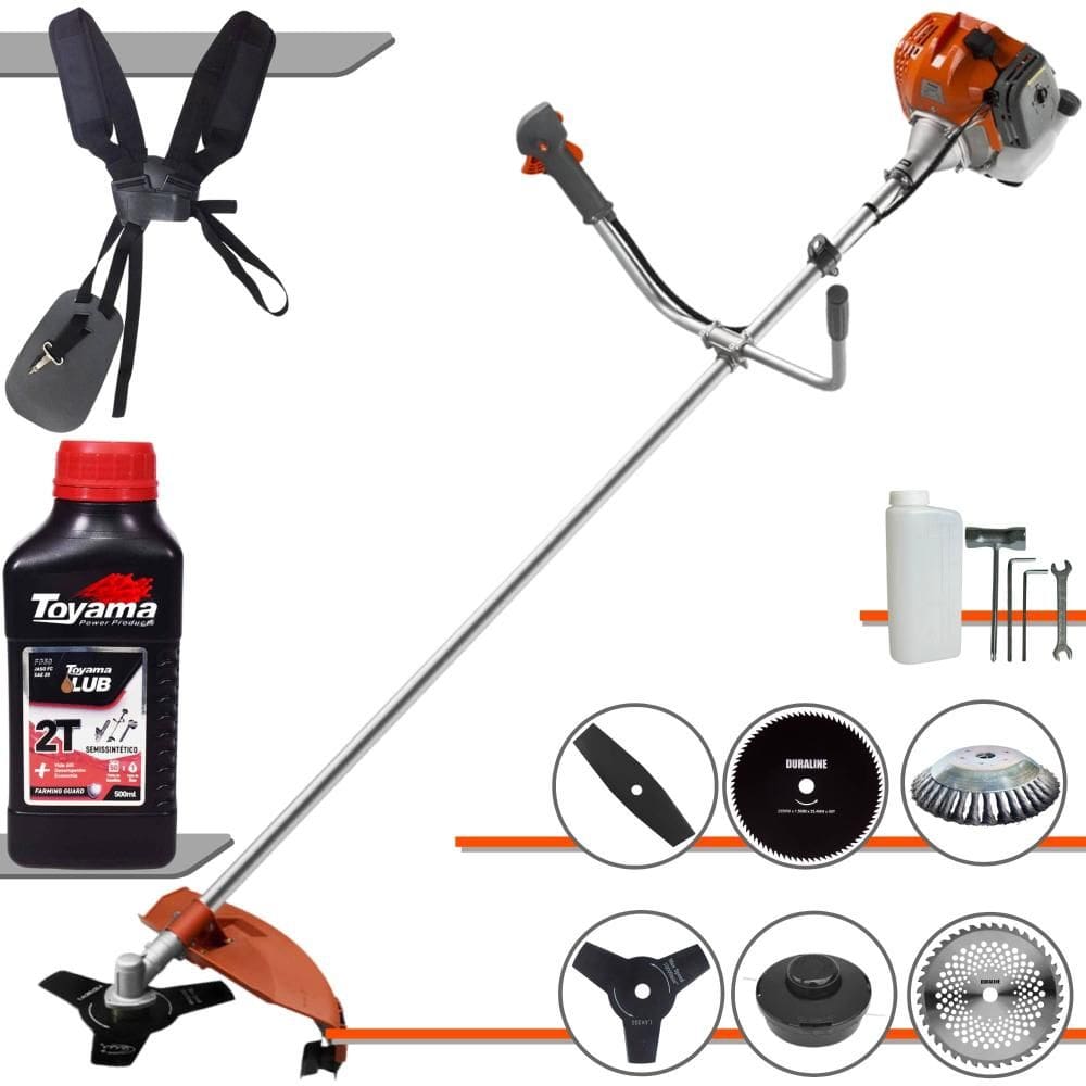 Cortador de Grama Profissional À Gasolina Tekna RL430ACNTK 43cc 1,7HP 9.000rpm Roçadeira Multifuncional Com 6 Opções de Cortes + ÓLEO TOYAMA 2T