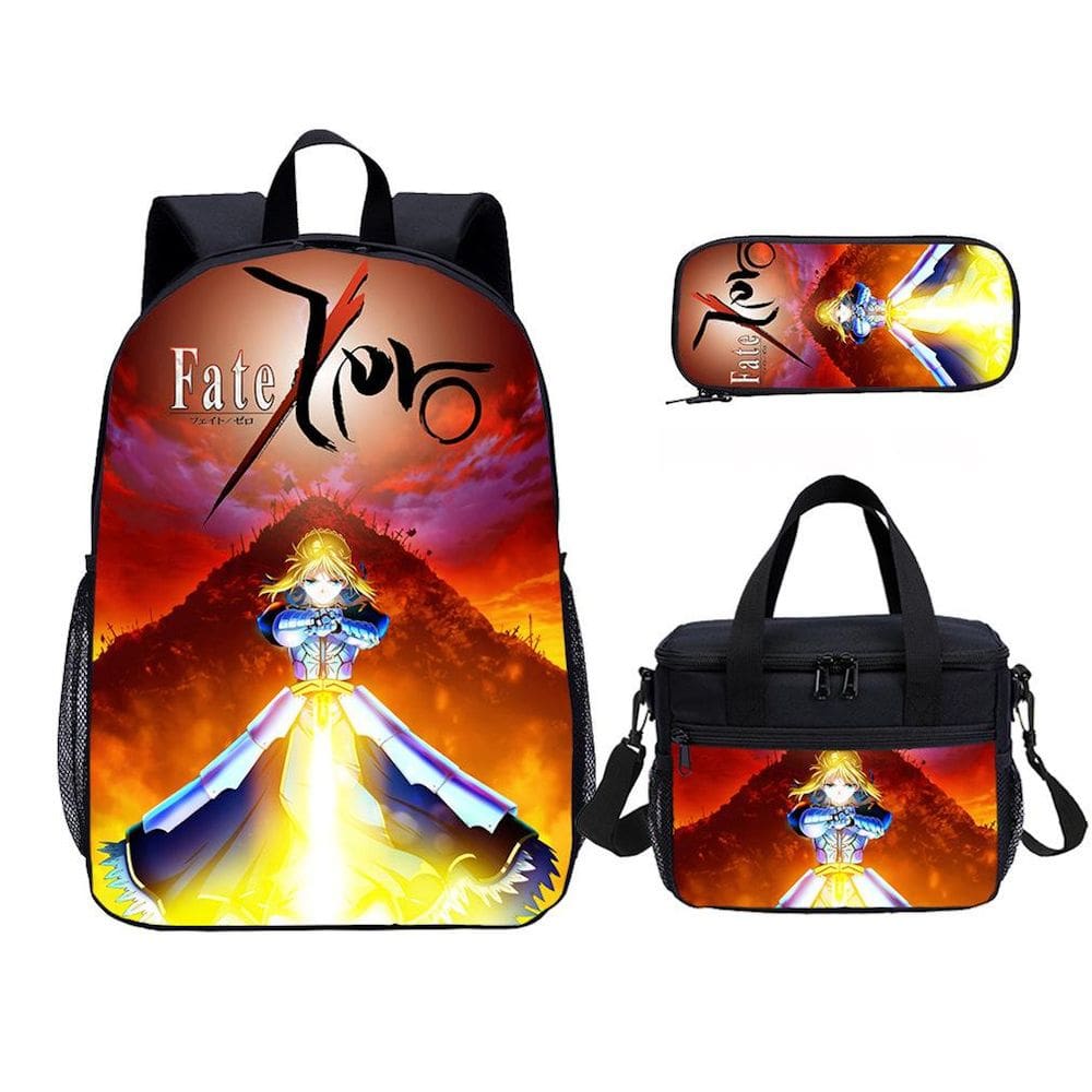 Conjunto de mochilas: bolsa escolar Fates Zero, bolsa casual, anime, 3 peças