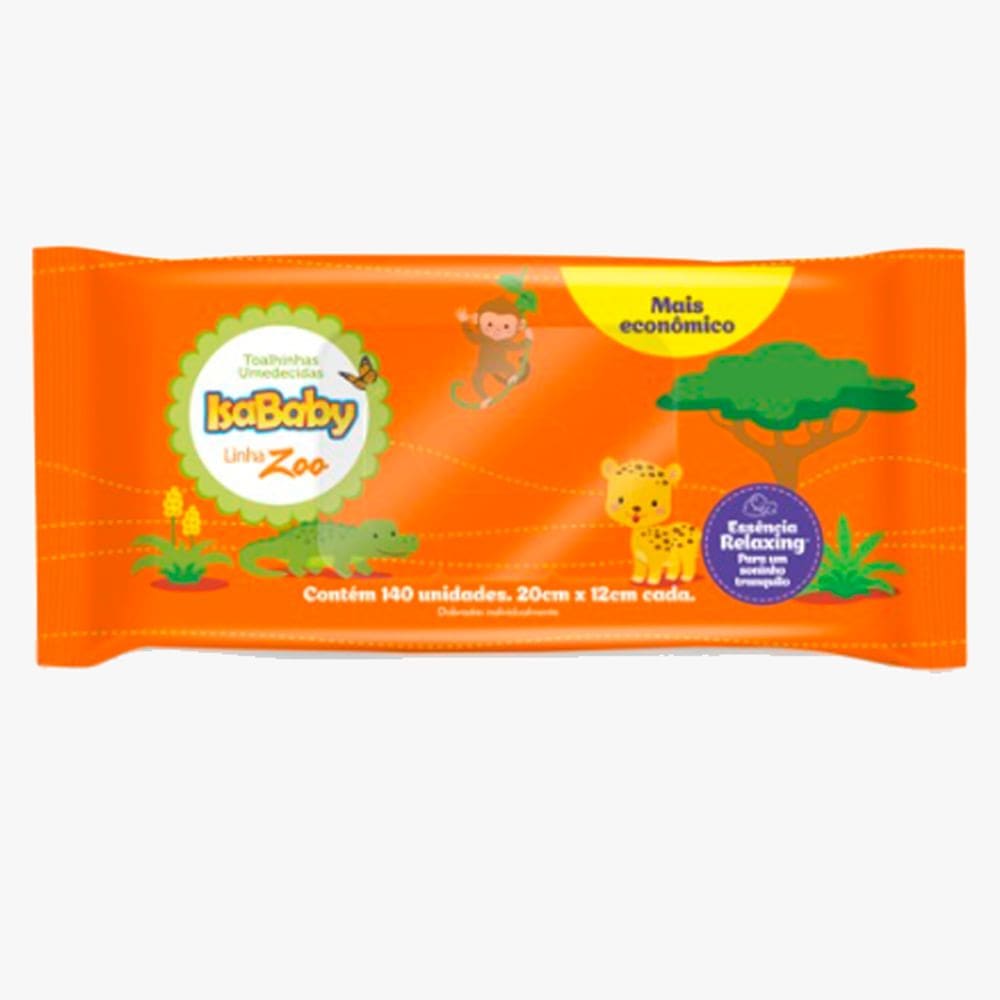Toalha Umedecida Isababy Linha Zoo com 140 Unidades Mais Econômico
