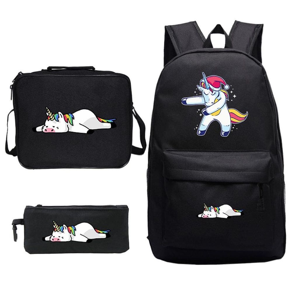 Conjunto de mochilas, bolsa escolar casual com estampa de unicórnio