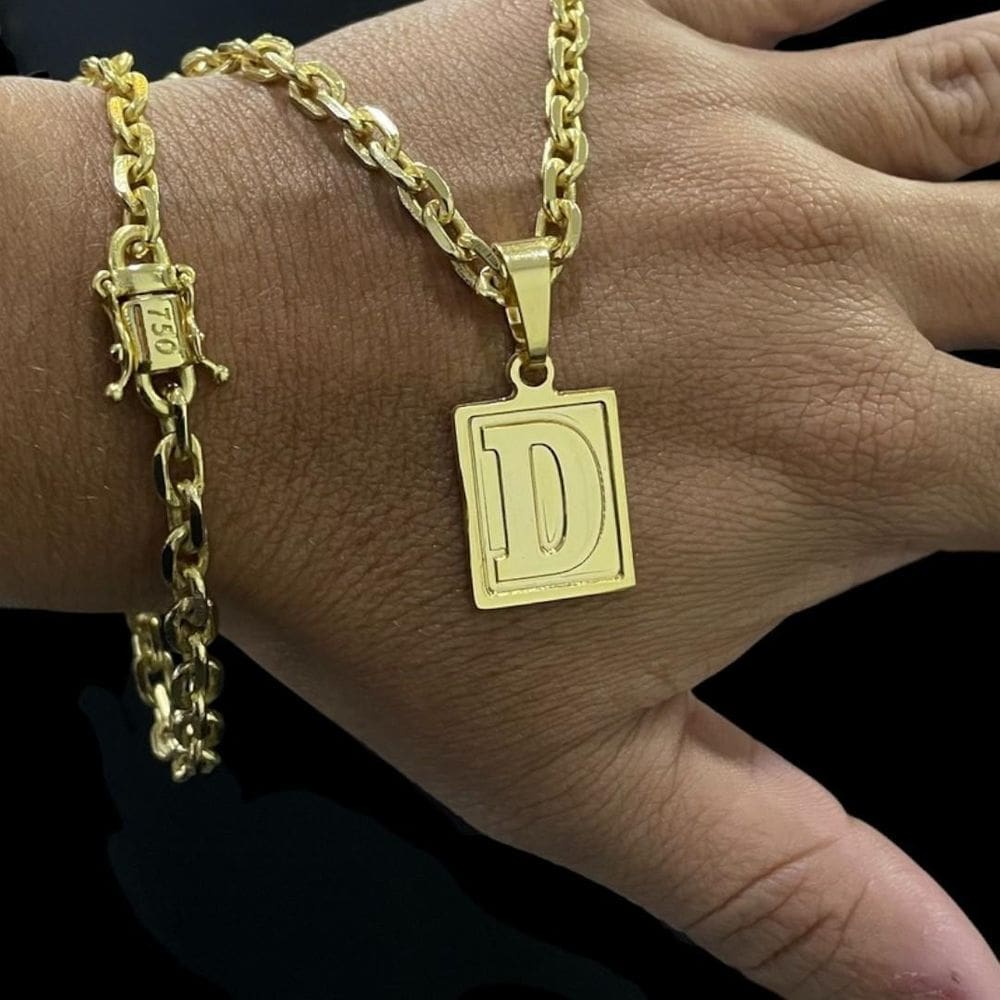 Kit Cadeado 6Mm + Letra + Fecho 750 Banhado A Ouro 18K