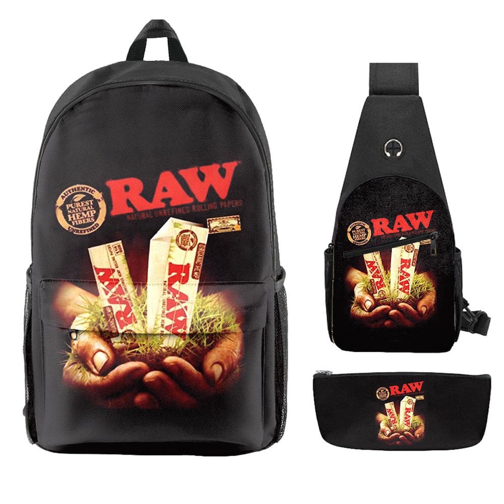 Conjunto de mochilas RAWs Anime School, 3 peças com bolsa de peito e bolsa de lápis