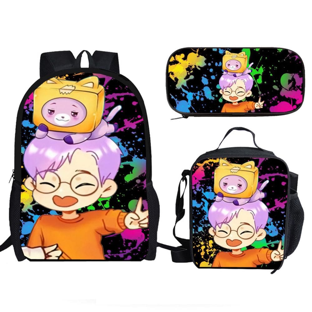 Conjunto de mochilas Lankys Boxs Mochila escolar de anime com lancheira