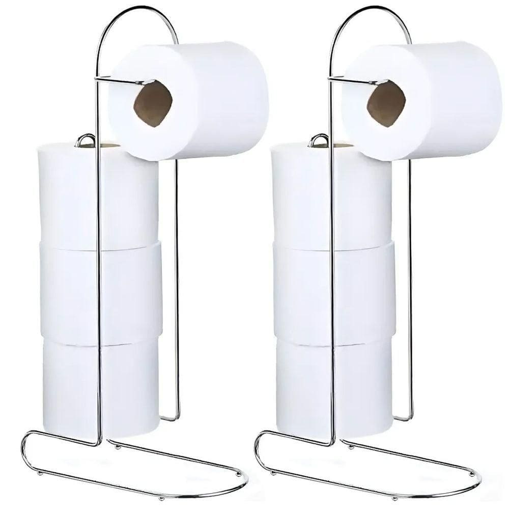 Kit 2 Porta Papel Higiênico De Chão Cromado Para 4 Rolos Mali