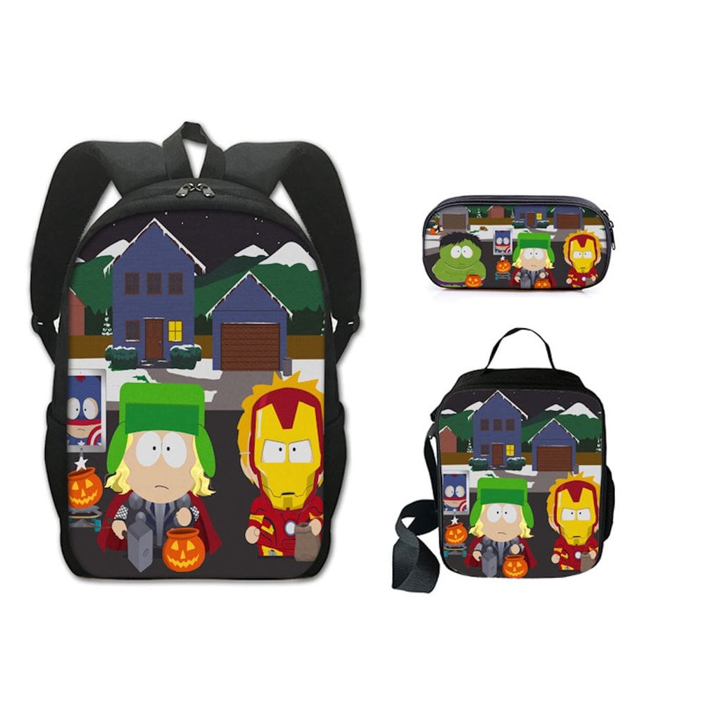 Conjunto de mochilas South Parks Anime para crianças com lancheira e bolsa de lápis