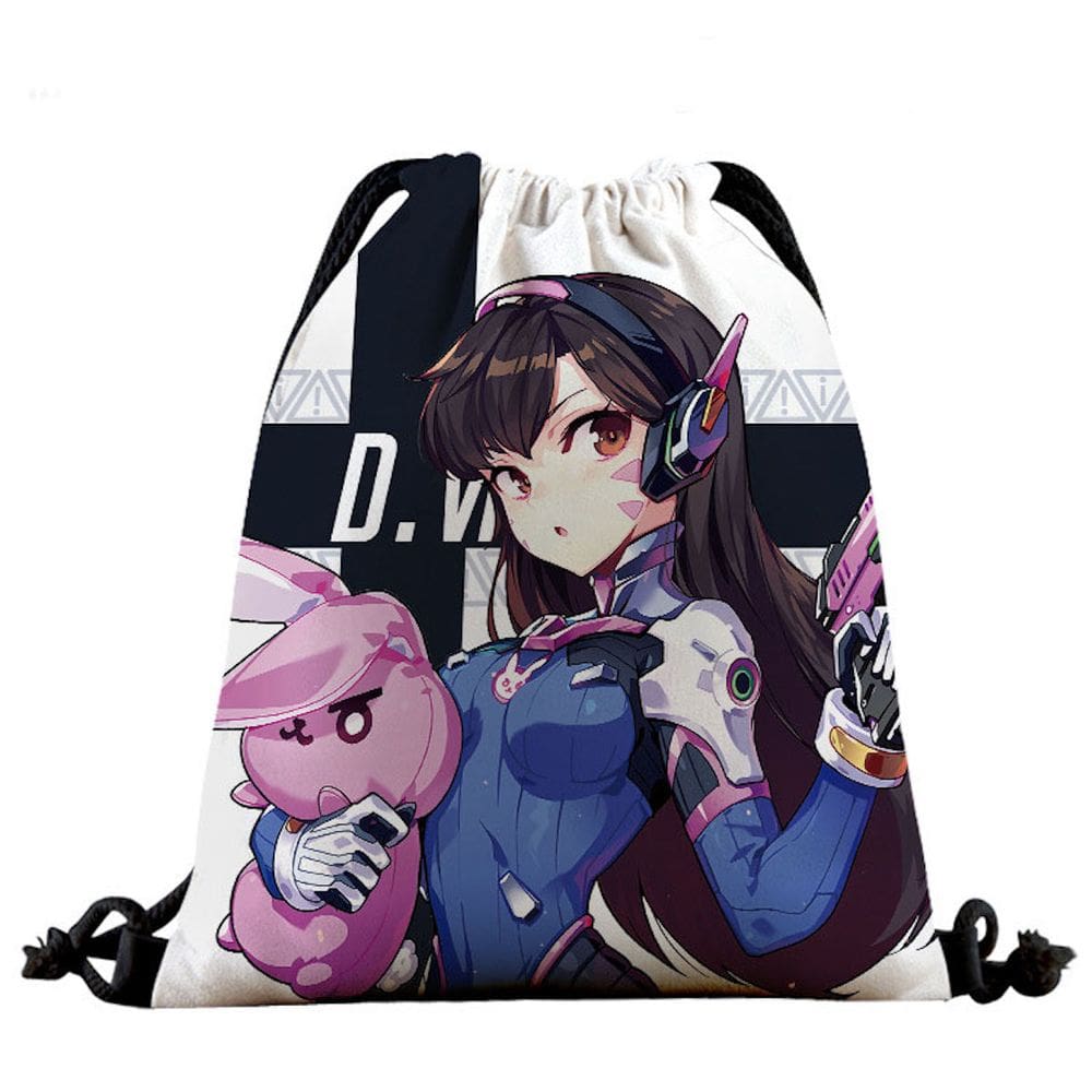Mochila Overwatch DVA Anime Drawstring 39x32cm Algodão-Poliéster