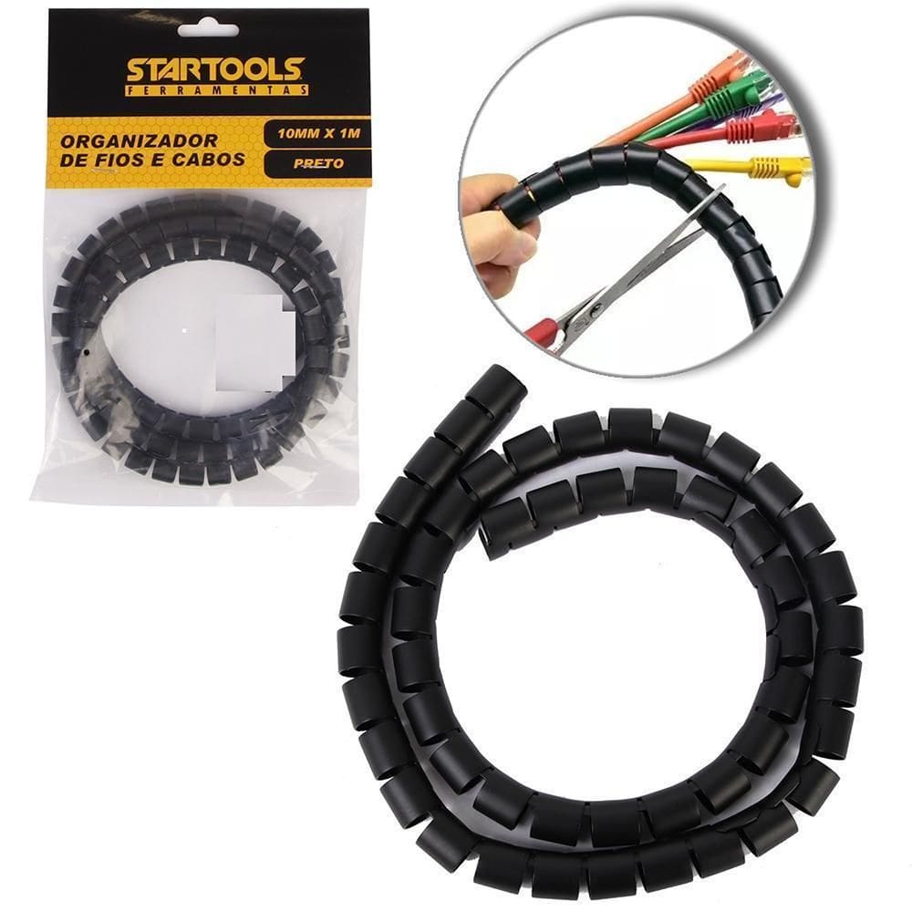 Organizador Fios / Cabos De Plastico Ajustavel Preto 10Mmx1M