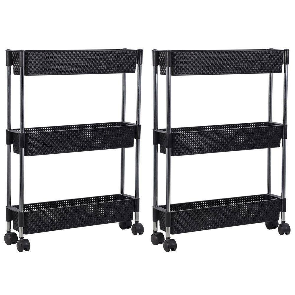 Kit 2 Fruteiras Para Cozinha Multifunções Com Rodízios Nattan Preto