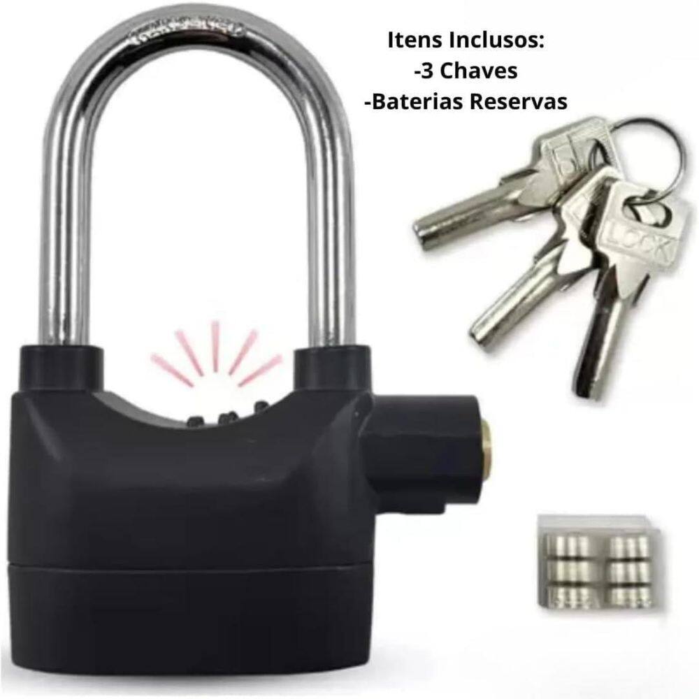Super Cadeado Com Alarme Sonoro Portão Bicicleta Moto Bl 16