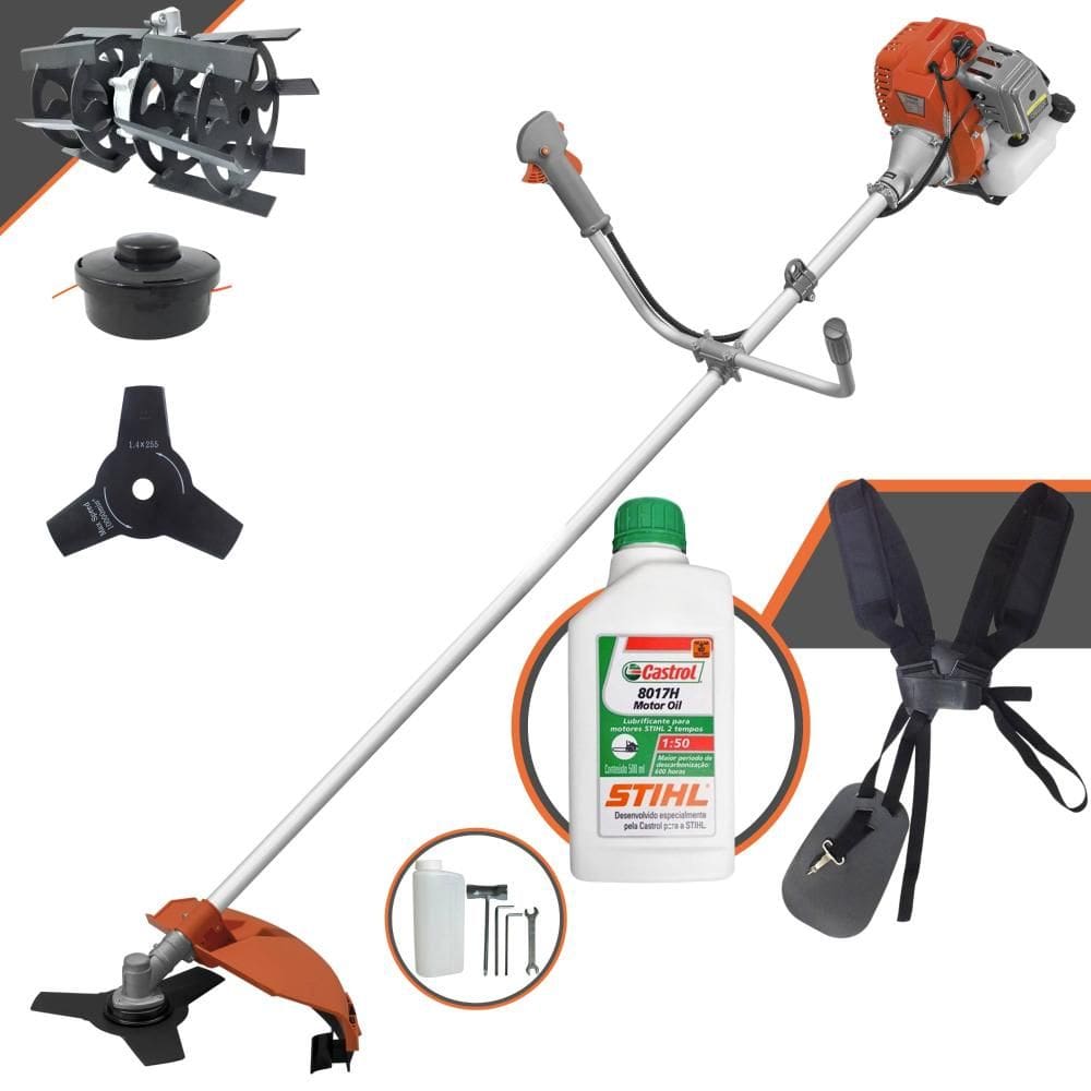 Roçadeira Multifuncional À Gasolina Tekna RL520ACG2 52cc 2HP Alta Rotação C/ 2 Opções de Corte Carretel + Faca 3 Pontas + Enxada Rotativa + ÓLEO STIHL
