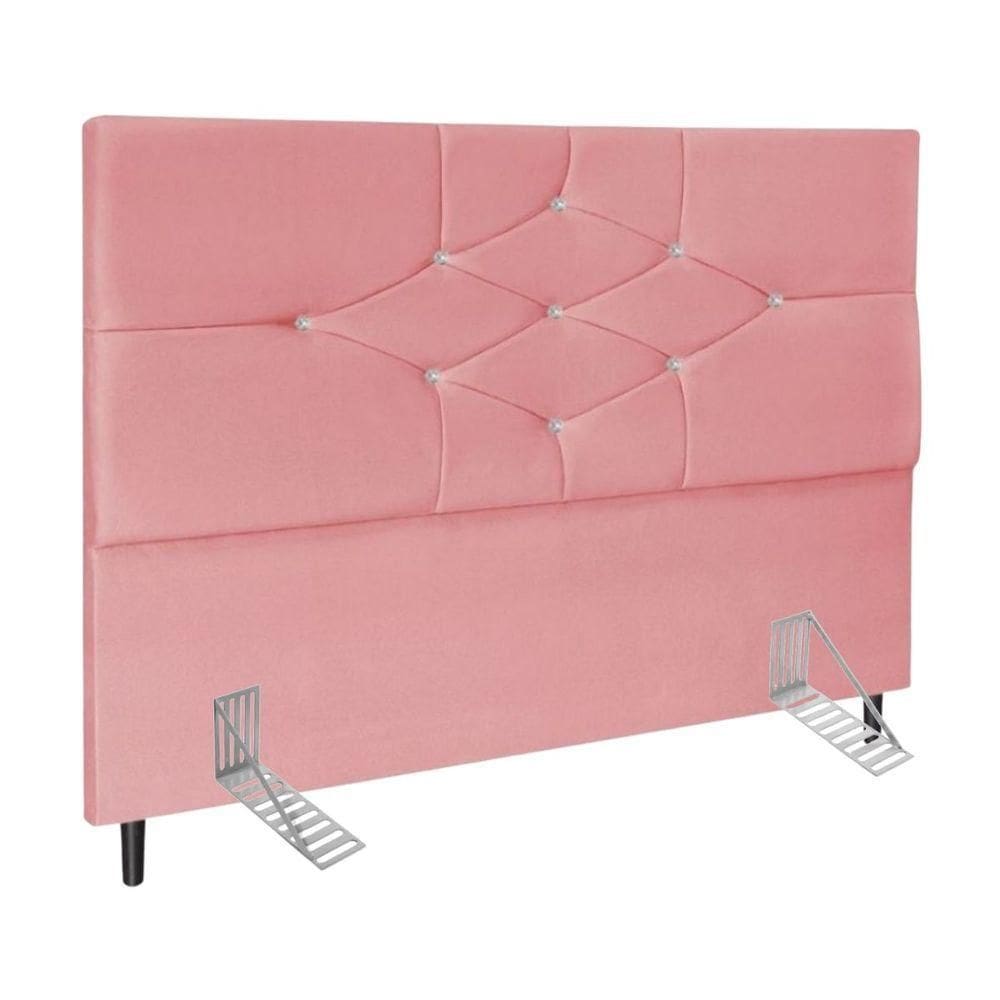 Cabeceira Cama Box Queen 160cm Virgínia Suede Rosa E Frame
