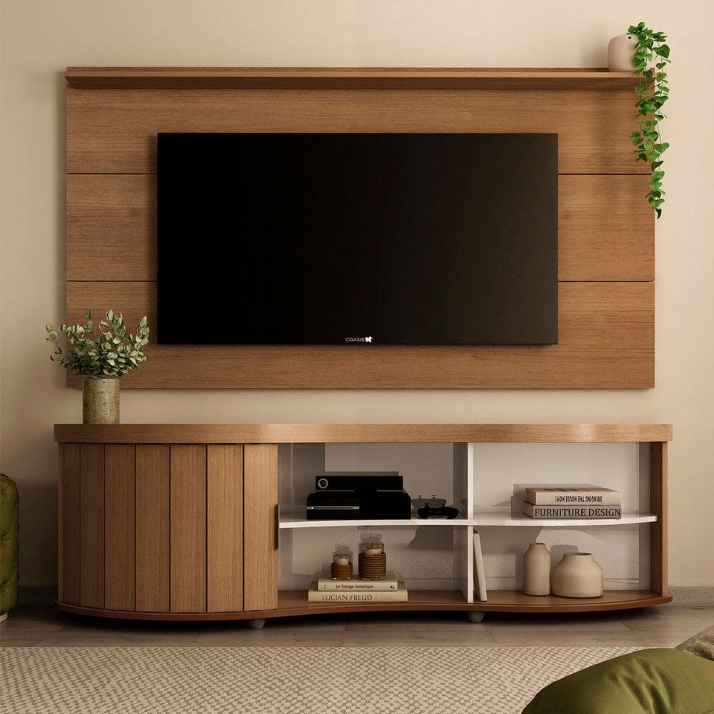 Rack com Painel para TV Até 60 Polegadas Magnum Cinamomo/Off White - Pnr Móveis