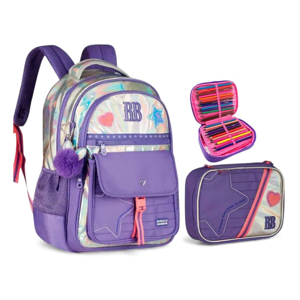 Kit Mochila Costa Estojo Box Holográfico Rebecca Bonbon