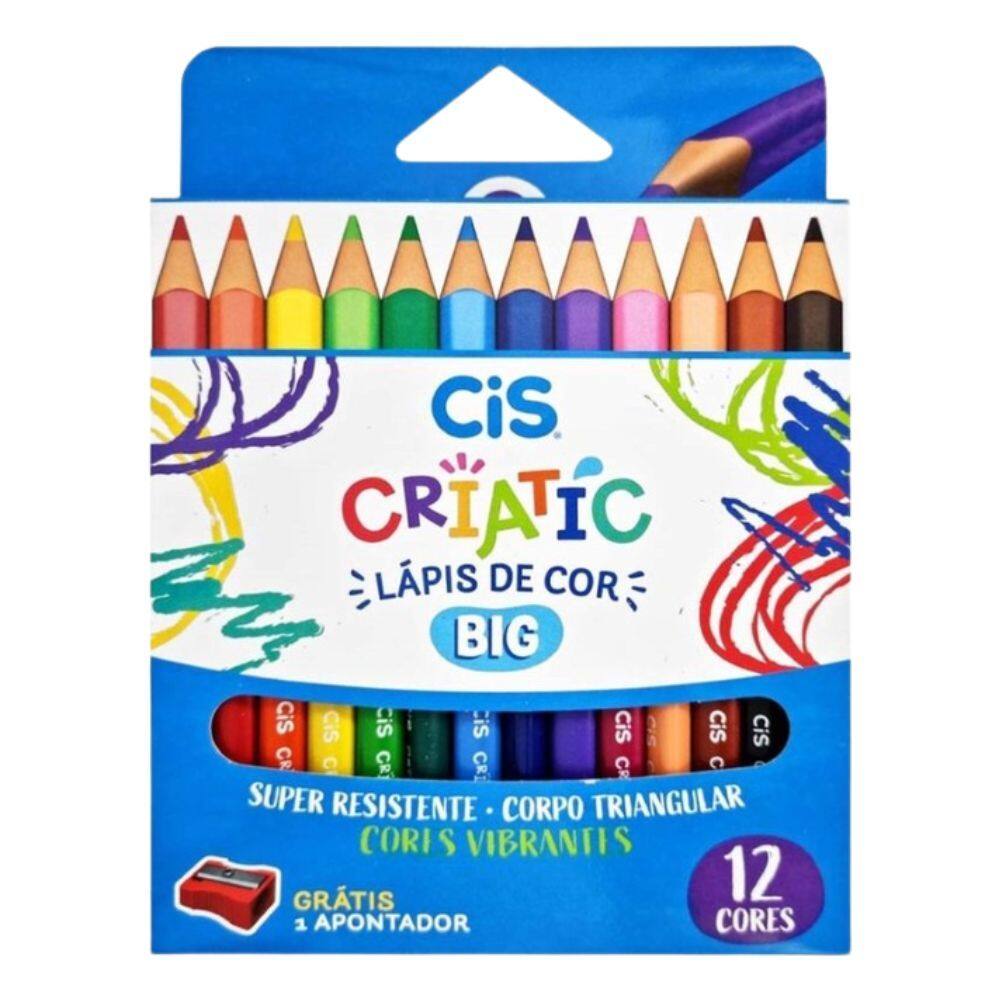 Lápis de Cor 12 Cores Cis Criatic Big Triangular Ponta Mais Resistentes