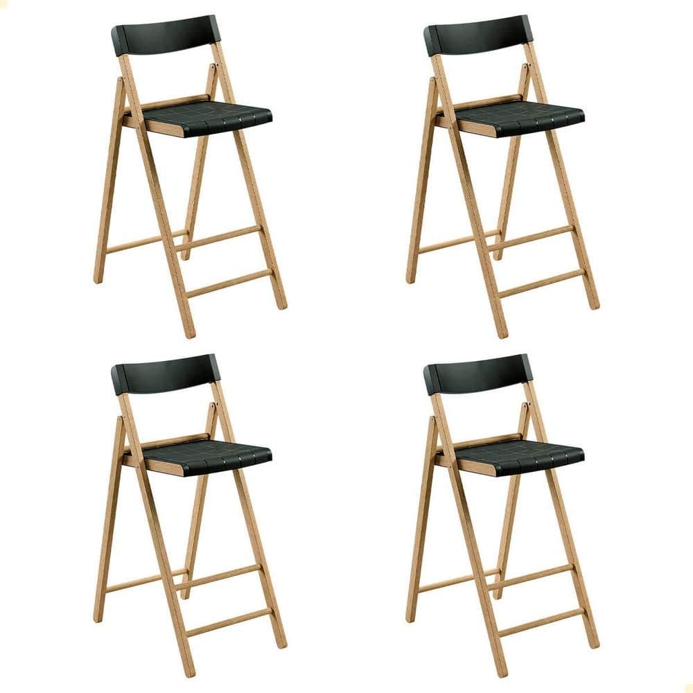 Kit 4 Banquetas Dobrável Alta com Encosto Tramontina Potenza Preto Madeira Tauari Natural 13700380