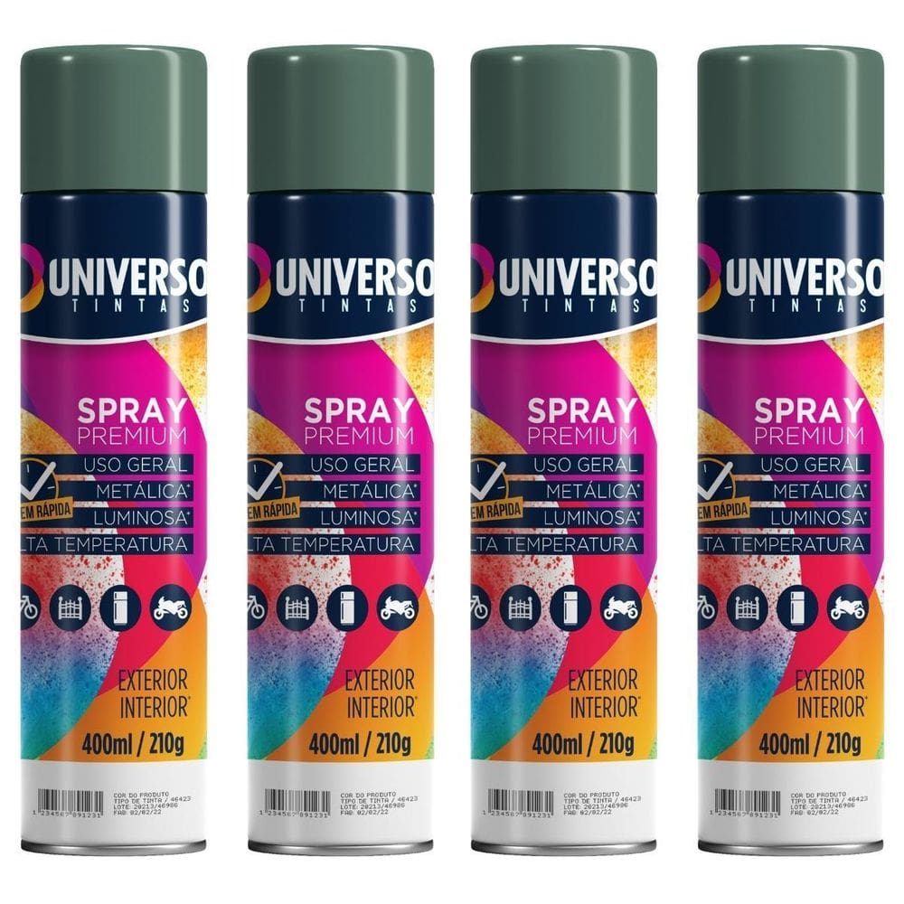 Kit 04 Latas Tinta Spray Verde Escuro 400Ml Uso Geral