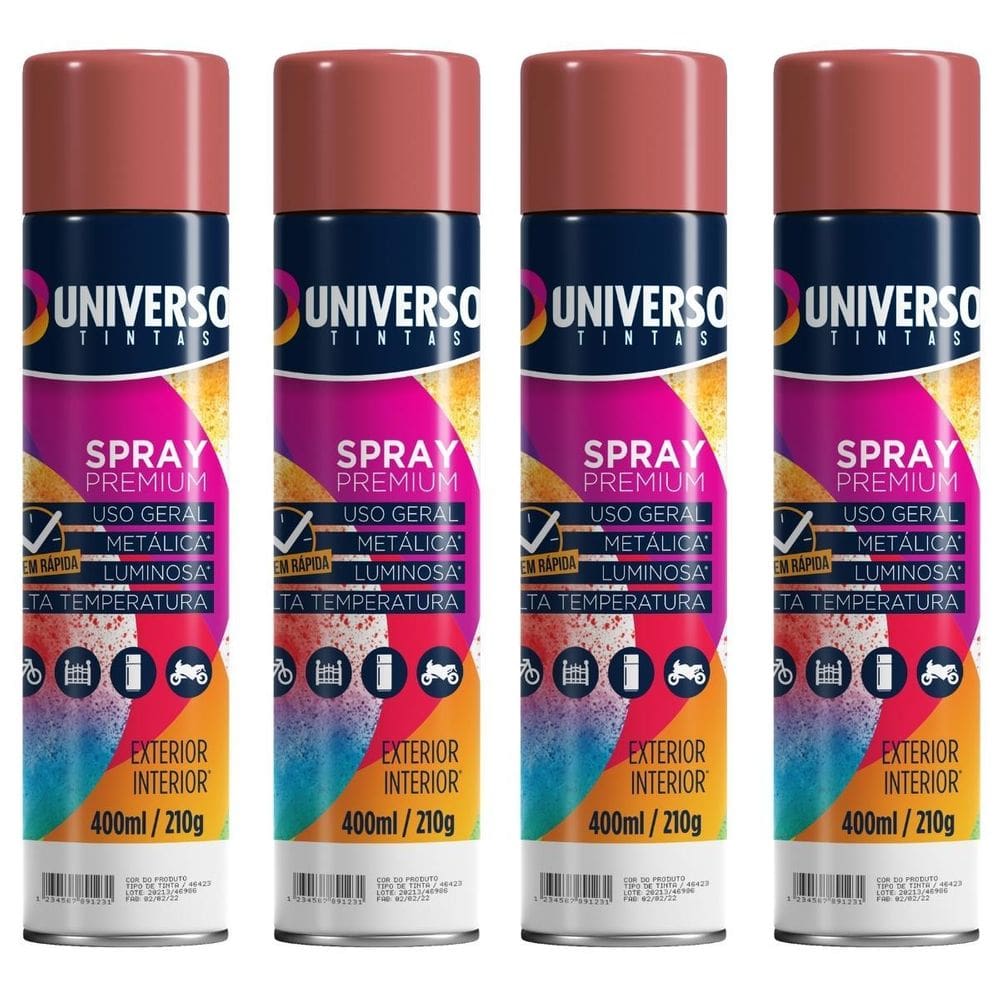 Kit 04 Latas Tinta Spray Vermelho 400Ml Uso Geral Aço Couro