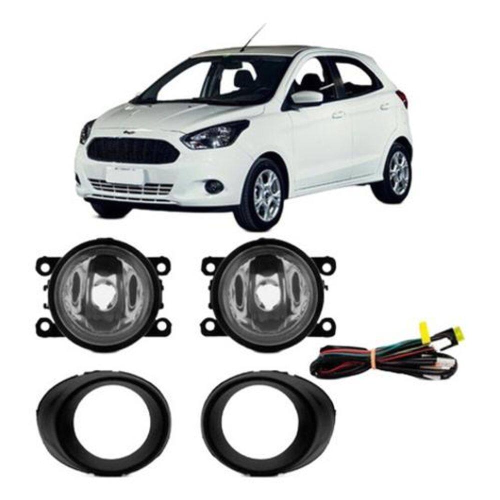 Kit Farol Milha Auxiliar Ka 2015 16 17 2018 Com Grade Preto