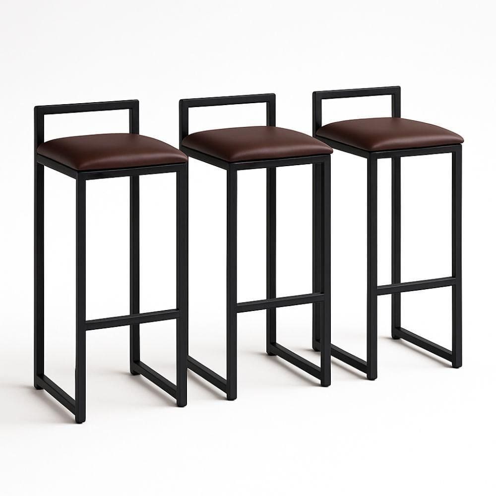Kit 3 Banquetas Corino Ferro Cozinha Balcão Alta Bistro Marrom