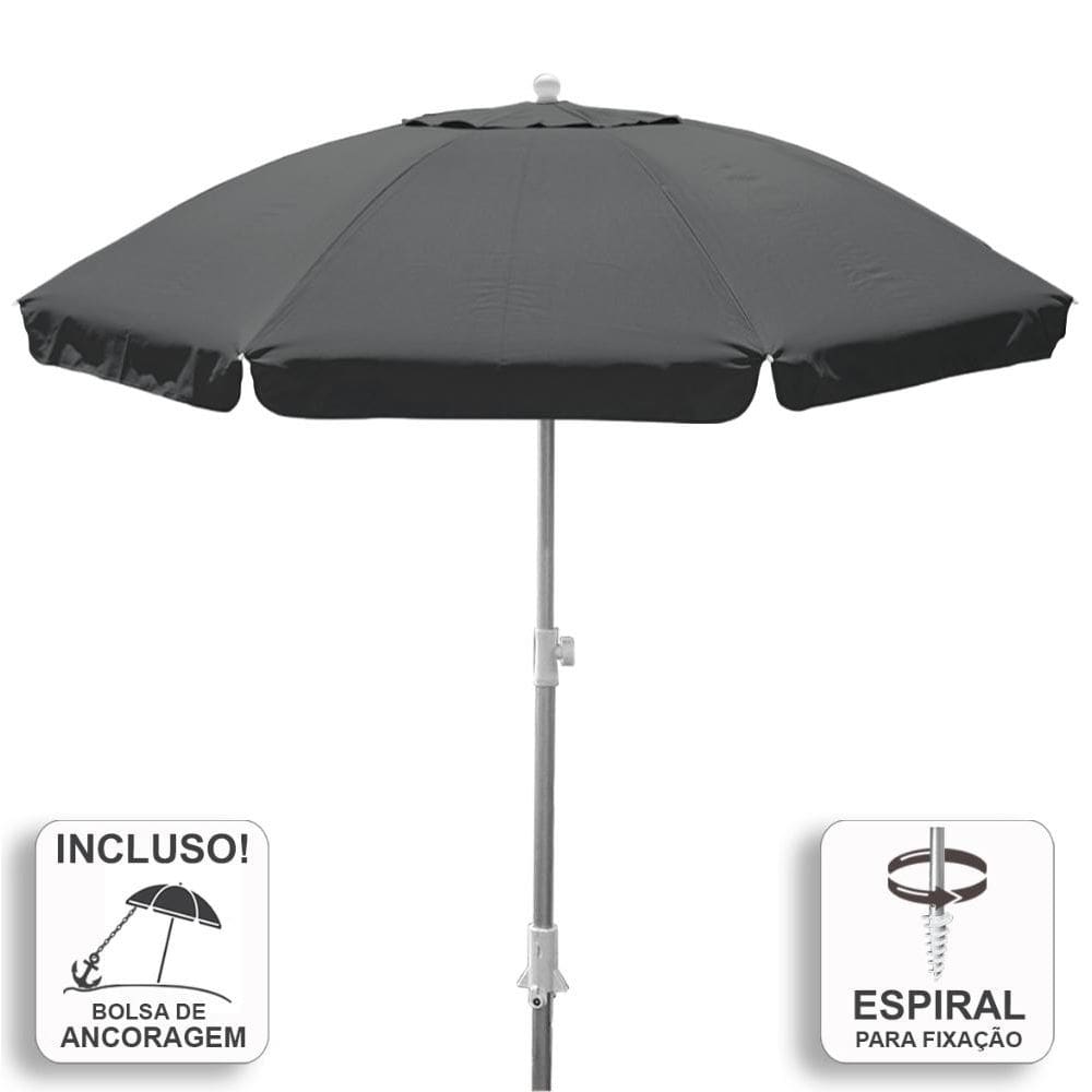 Guarda-Sol Zaka Alumínio 2.0 metros Cinza Reforçado com Espiral